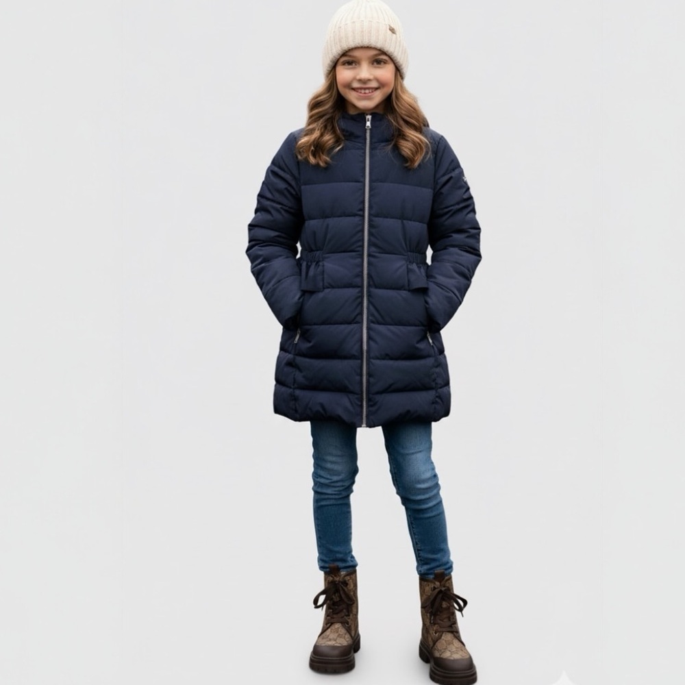 Giorgio Armani Junior Puffer Hood Ruffles Jacket Coat Zip Logo Pockets Warm 12